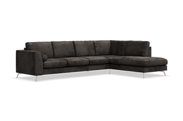 Ocean Lyx 5-seters Høyrevendt L-formet Sjeselongsofa i Fløyel - Mørk grå - Møbler - Sofaer - Sofa med sjeselong