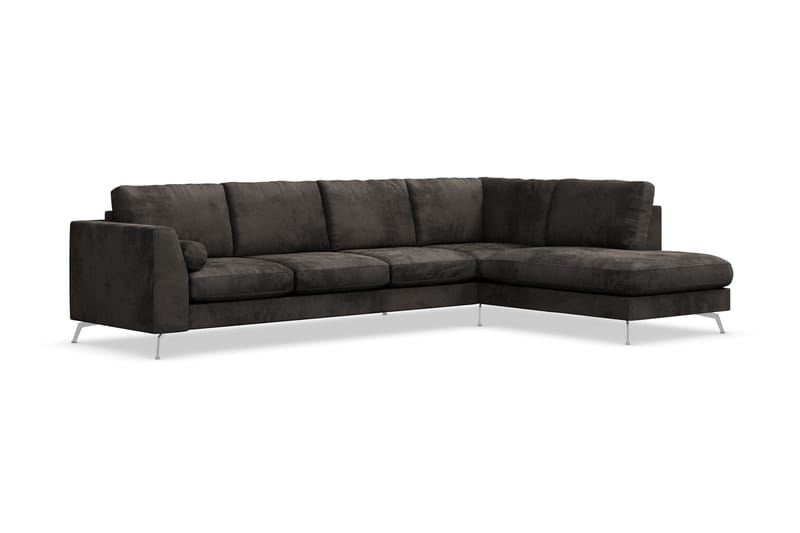 Ocean Lyx 5-seters Høyrevendt L-formet Sjeselongsofa i Fløyel - Mørk grå - Møbler - Sofaer - Sofa med sjeselong