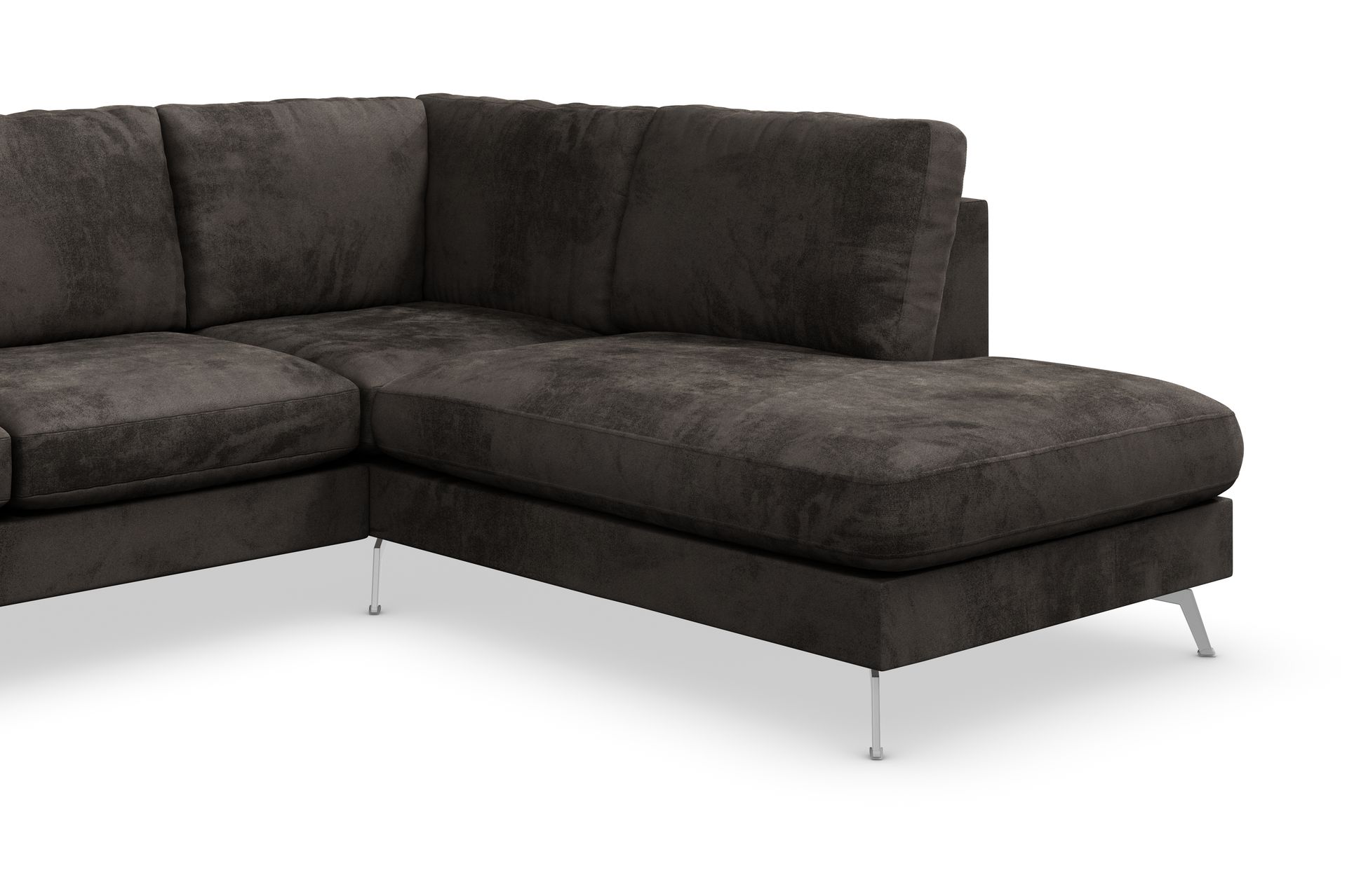 Ocean Lyx 5-seters Høyrevendt L-formet Sjeselongsofa i Fløyel - Mørk grå - Møbler - Sofaer - Sofa med sjeselong
