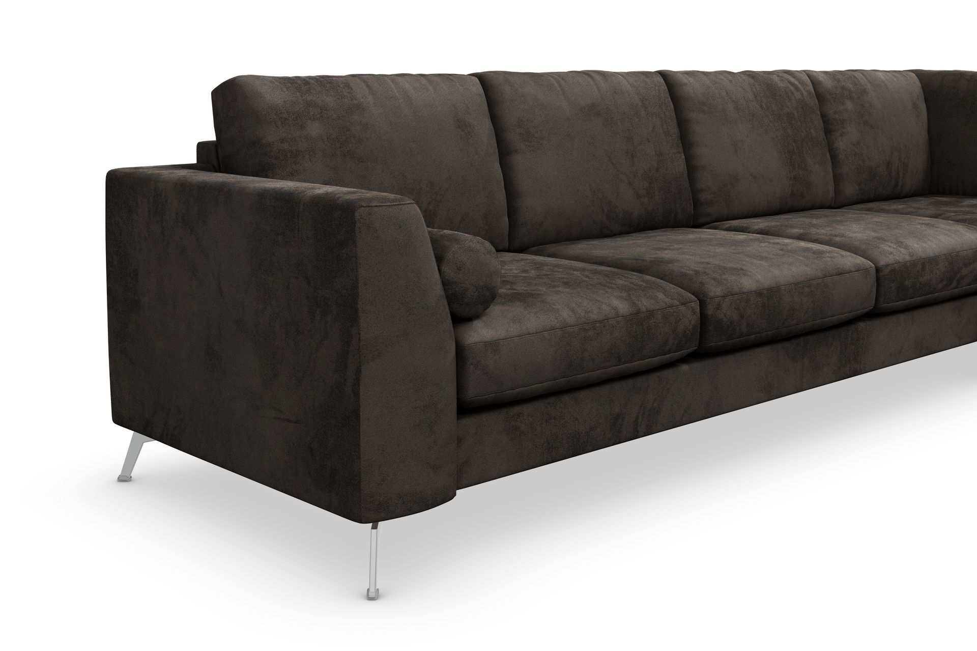 Ocean Lyx 5-seters Høyrevendt L-formet Sjeselongsofa i Fløyel - Mørk grå - Møbler - Sofaer - Sofa med sjeselong