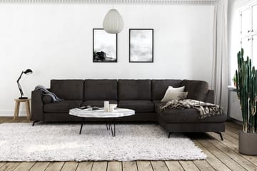 Ocean Lyx 5-seters Høyrevendt L-formet Sjeselongsofa i Fløyel - Mørk grå - Møbler - Sofaer - Sofa med sjeselong