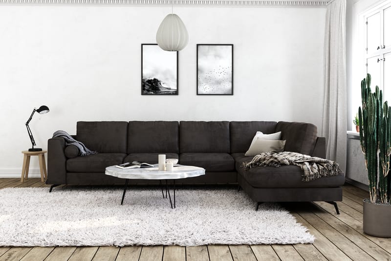 Ocean Lyx 5-seters Høyrevendt L-formet Sjeselongsofa i Fløyel - Mørk grå - Møbler - Sofaer - Sofa med sjeselong