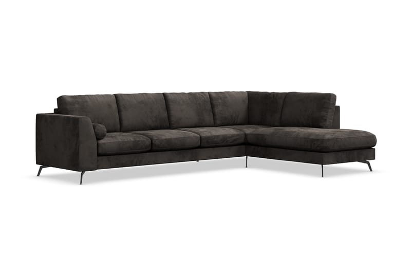 Ocean Lyx 5-seters Høyrevendt L-formet Sjeselongsofa i Fløyel - Mørk grå - Møbler - Sofaer - Sofa med sjeselong