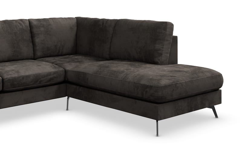 Ocean Lyx 5-seters Høyrevendt L-formet Sjeselongsofa i Fløyel - Mørk grå - Møbler - Sofaer - Sofa med sjeselong