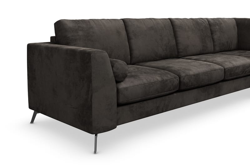 Ocean Lyx 5-seters Høyrevendt L-formet Sjeselongsofa i Fløyel - Mørk grå - Møbler - Sofaer - Sofa med sjeselong