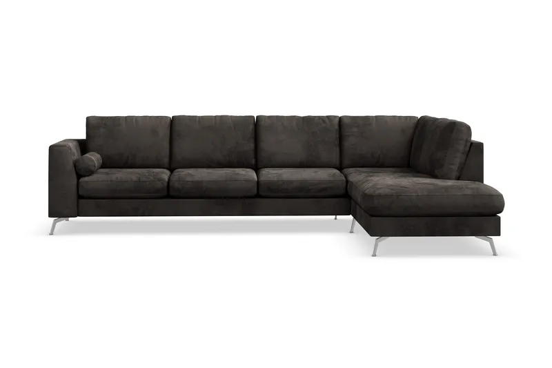Ocean Lyx 5-seters Høyrevendt L-formet Sjeselongsofa i Fløyel - Mørk grå - Møbler - Sofaer - Sofa med sjeselong - 4 seters sofa med divan