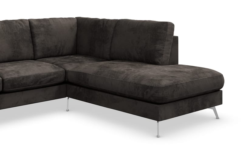 Ocean Lyx 5-seters Høyrevendt L-formet Sjeselongsofa i Fløyel - Mørk grå - Møbler - Sofaer - Sofa med sjeselong - 4 seters sofa med divan