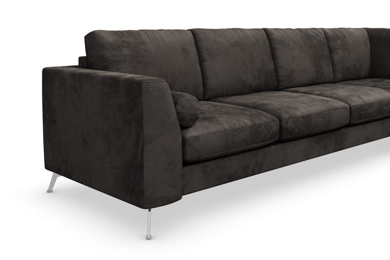 Ocean Lyx 5-seters Høyrevendt L-formet Sjeselongsofa i Fløyel - Mørk grå - Møbler - Sofaer - Sofa med sjeselong - 4 seters sofa med divan