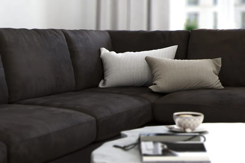 Ocean Lyx 5-seters Høyrevendt L-formet Sjeselongsofa i Fløyel - Mørk grå - Møbler - Sofaer - Sofa med sjeselong - 4 seters sofa med divan