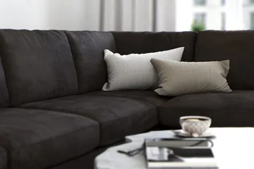 Ocean Lyx 5-seters Høyrevendt L-formet Sjeselongsofa i Fløyel - Mørk grå - Møbler - Sofaer - Sofa med sjeselong
