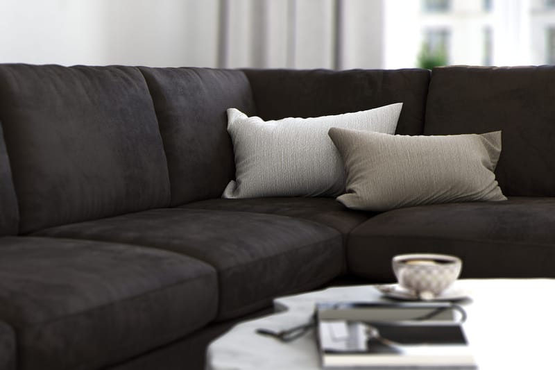 Ocean Lyx 5-seters Høyrevendt L-formet Sjeselongsofa i Fløyel - Mørk grå - Møbler - Sofaer - Sofa med sjeselong - 4 seters sofa med divan