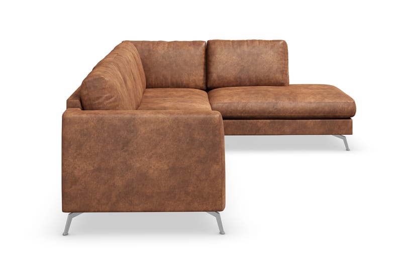 Ocean Lyx 5-seters Høyrevendt L-formet Sjeselongsofa i Kunstlær - Brun - Møbler - Sofaer - Sofa med sjeselong