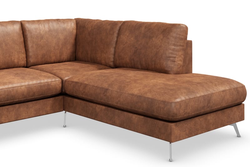 Ocean Lyx 5-seters Høyrevendt L-formet Sjeselongsofa i Kunstlær - Brun - Møbler - Sofaer - Sofa med sjeselong