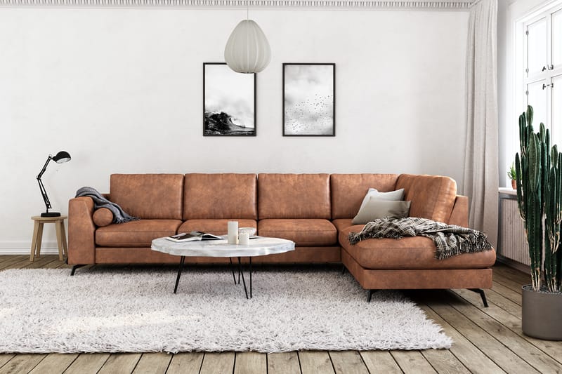 Ocean Lyx 5-seters Høyrevendt L-formet Sjeselongsofa i Kunstlær - Brun - Møbler - Sofaer - Sofa med sjeselong