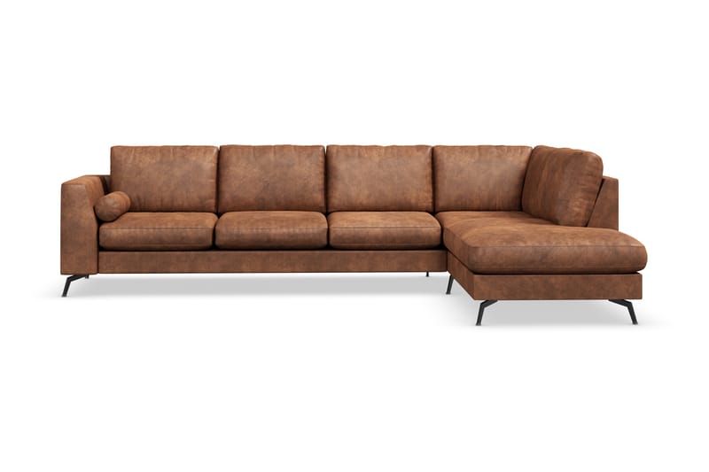 Ocean Lyx 5-seters Høyrevendt L-formet Sjeselongsofa i Kunstlær - Brun - Møbler - Sofaer - Sofa med sjeselong
