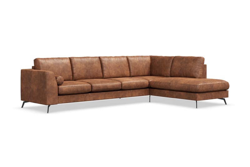 Ocean Lyx 5-seters Høyrevendt L-formet Sjeselongsofa i Kunstlær - Brun - Møbler - Sofaer - Sofa med sjeselong