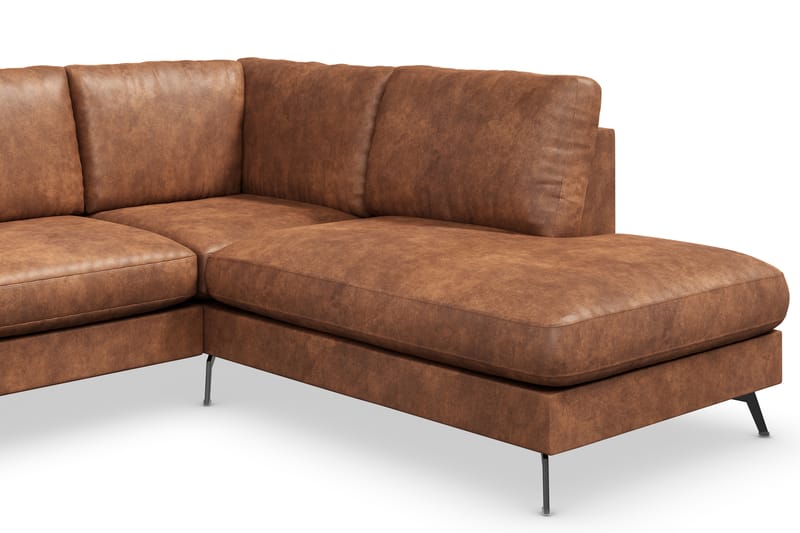 Ocean Lyx 5-seters Høyrevendt L-formet Sjeselongsofa i Kunstlær - Brun - Møbler - Sofaer - Sofa med sjeselong