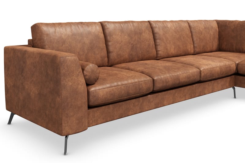 Ocean Lyx 5-seters Høyrevendt L-formet Sjeselongsofa i Kunstlær - Brun - Møbler - Sofaer - Sofa med sjeselong