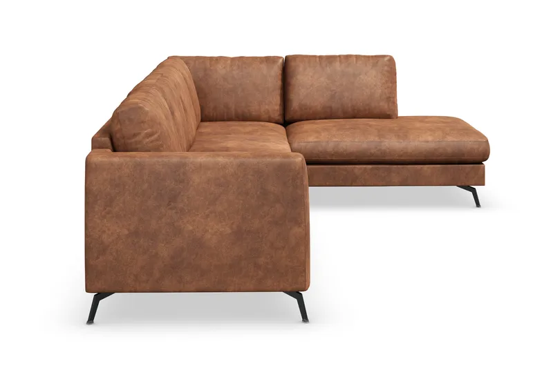 Ocean Lyx 5-seters Høyrevendt L-formet Sjeselongsofa i Kunstlær - Brun - Møbler - Sofaer - Sofa med sjeselong - 4 seters sofa med divan