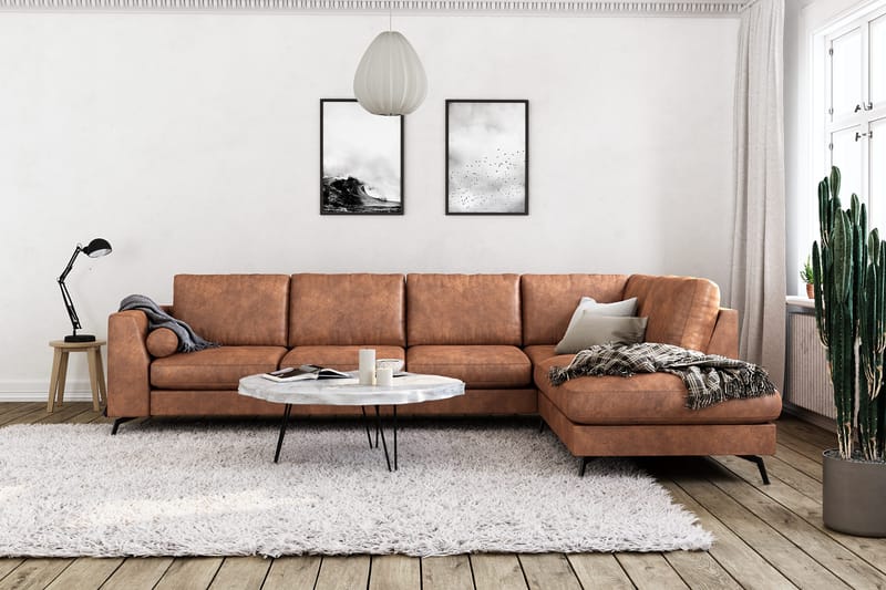 Ocean Lyx 5-seters Høyrevendt L-formet Sjeselongsofa i Kunstlær - Brun - Møbler - Sofaer - Sofa med sjeselong - 4 seters sofa med divan