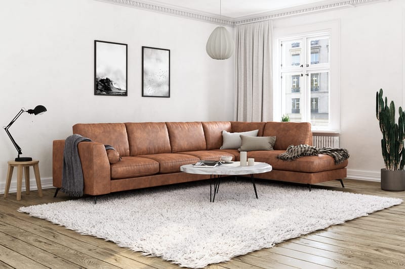 Ocean Lyx 5-seters Høyrevendt L-formet Sjeselongsofa i Kunstlær - Brun - Møbler - Sofaer - Sofa med sjeselong - 4 seters sofa med divan