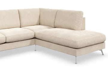 Ocean Lyx 6-seters Høyrevendt U-formet Sofa med Divan og Sjeselong + Fotskammel i Fløyel - Beige - Møbler - Sofaer - Sofa med sjeselong