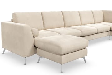 Ocean Lyx 6-seters Høyrevendt U-formet Sofa med Divan og Sjeselong + Fotskammel i Fløyel - Beige - Møbler - Sofaer - Sofa med sjeselong