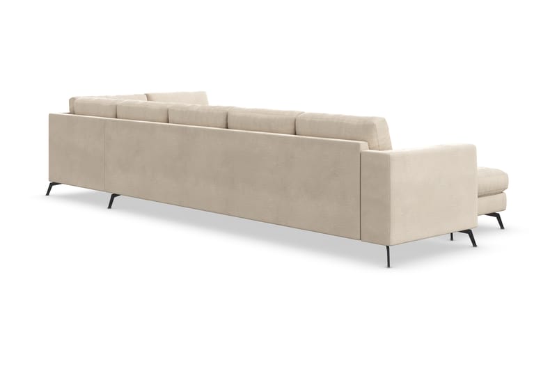 Ocean Lyx 6-seters Høyrevendt U-formet Sofa med Divan og Sjeselong + Fotskammel i Fløyel - Beige - Møbler - Sofaer - Sofa med sjeselong