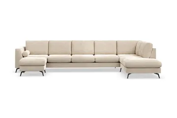 Ocean Lyx 6-seters Høyrevendt U-formet Sofa med Divan og Sjeselong + Fotskammel i Fløyel