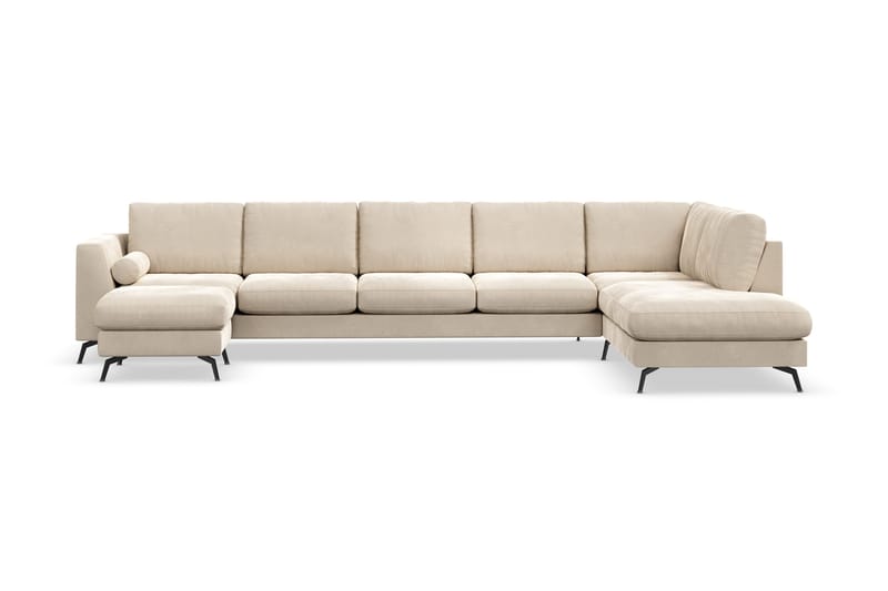 Ocean Lyx 6-seters Høyrevendt U-formet Sofa med Divan og Sjeselong + Fotskammel i Fløyel, Beige