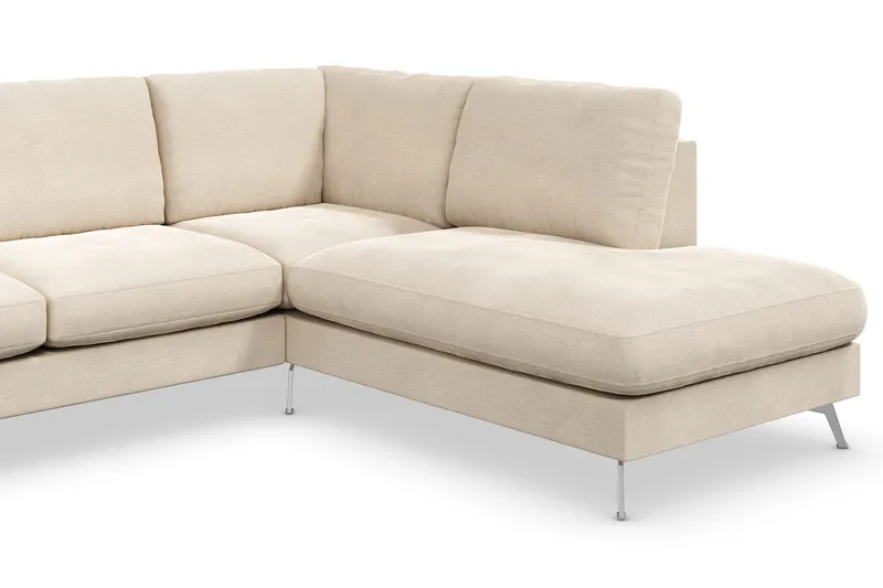 Ocean Lyx 6-seters Høyrevendt U-formet Sofa med Divan og Sjeselong + Fotskammel i Fløyel - Beige - Møbler - Sofaer - U-sofa