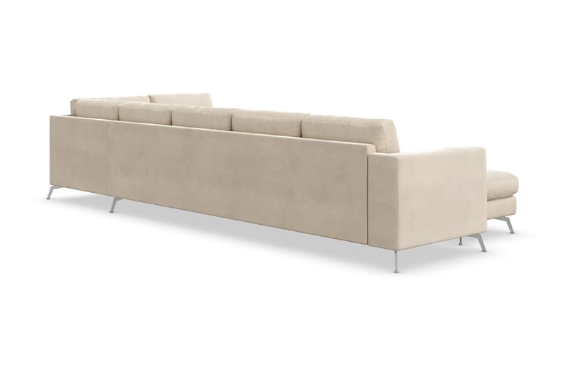 Ocean Lyx 6-seters Høyrevendt U-formet Sofa med Divan og Sjeselong + Fotskammel i Fløyel - Beige - Møbler - Sofaer - U-sofa
