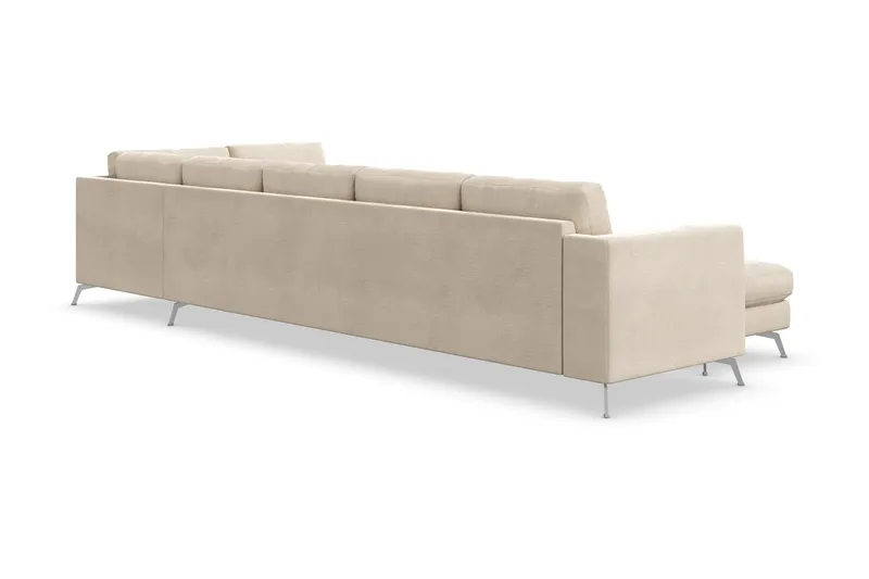 Ocean Lyx 6-seters Høyrevendt U-formet Sofa med Divan og Sjeselong + Fotskammel i Fløyel - Beige - Møbler - Sofaer - U-sofa