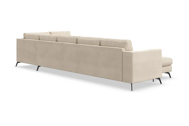 Ocean Lyx 6-seters Høyrevendt U-formet Sofa med Divan og Sjeselong + Fotskammel i Fløyel - Beige - Møbler - Sofaer - U-sofa