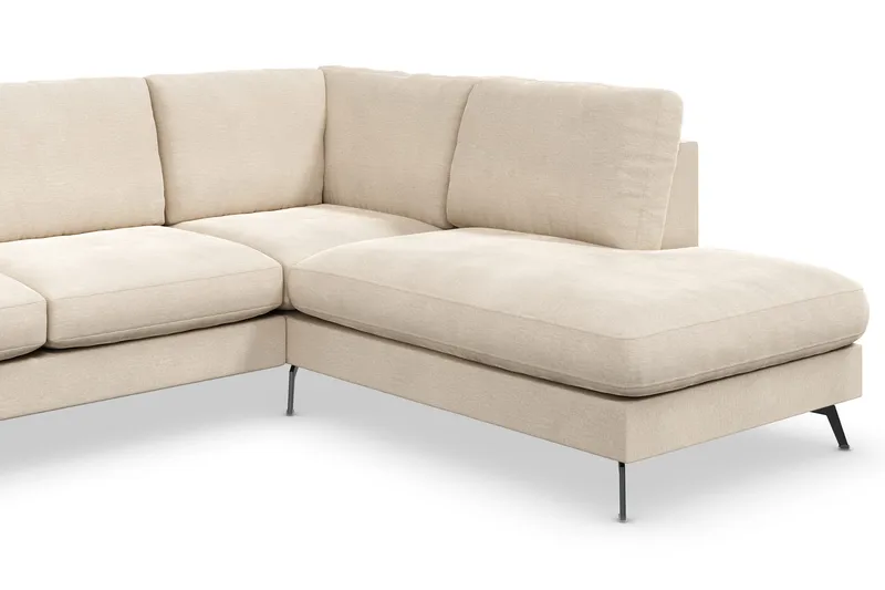 Ocean Lyx 6-seters Høyrevendt U-formet Sofa med Divan og Sjeselong + Fotskammel i Fløyel - Beige - Møbler - Sofaer - U-sofa