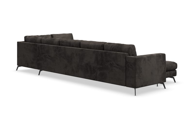 Ocean Lyx 6-seters Høyrevendt U-formet Sofa med Divan og Sjeselong + Fotskammel i Fløyel - Mørk grå - Møbler - Sofaer - U-sofa