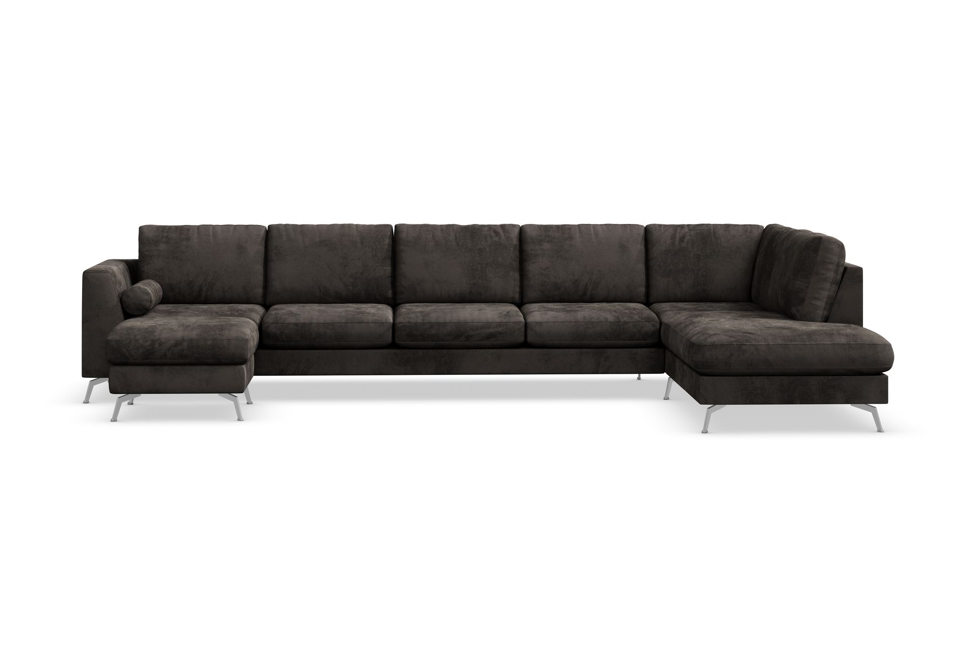 Ocean Lyx 6-seters Høyrevendt U-formet Sofa med Divan og Sjeselong + Fotskammel i Fløyel - Mørk grå - Møbler - Sofaer - Sofa med sjeselong