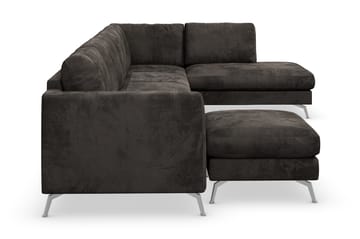 Ocean Lyx 6-seters Høyrevendt U-formet Sofa med Divan og Sjeselong + Fotskammel i Fløyel - Mørk grå - Møbler - Sofaer - Sofa med sjeselong