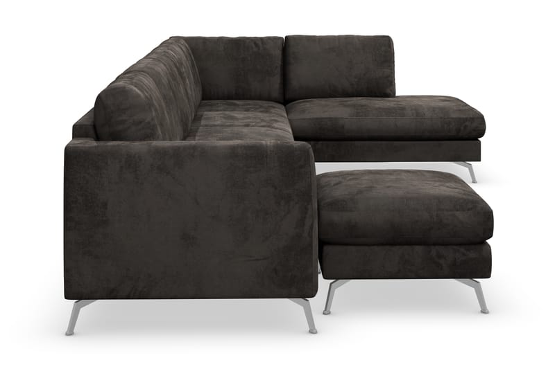 Ocean Lyx 6-seters Høyrevendt U-formet Sofa med Divan og Sjeselong + Fotskammel i Fløyel - Mørk grå - Møbler - Sofaer - Sofa med sjeselong