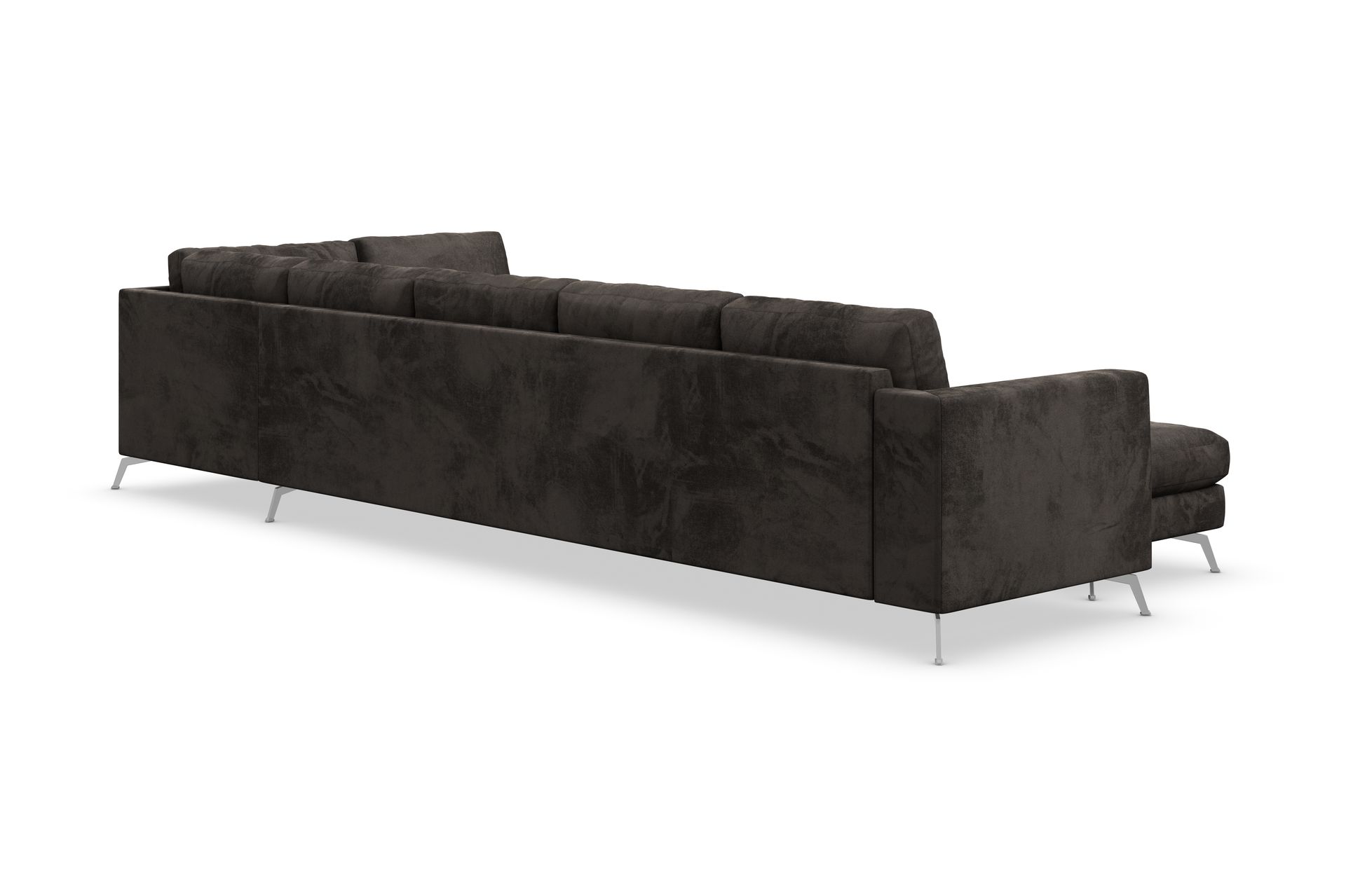 Ocean Lyx 6-seters Høyrevendt U-formet Sofa med Divan og Sjeselong + Fotskammel i Fløyel - Mørk grå - Møbler - Sofaer - Sofa med sjeselong