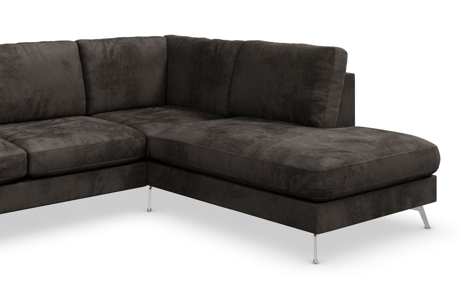 Ocean Lyx 6-seters Høyrevendt U-formet Sofa med Divan og Sjeselong + Fotskammel i Fløyel - Mørk grå - Møbler - Sofaer - Sofa med sjeselong
