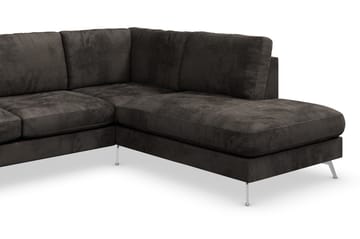 Ocean Lyx 6-seters Høyrevendt U-formet Sofa med Divan og Sjeselong + Fotskammel i Fløyel - Mørk grå - Møbler - Sofaer - Sofa med sjeselong