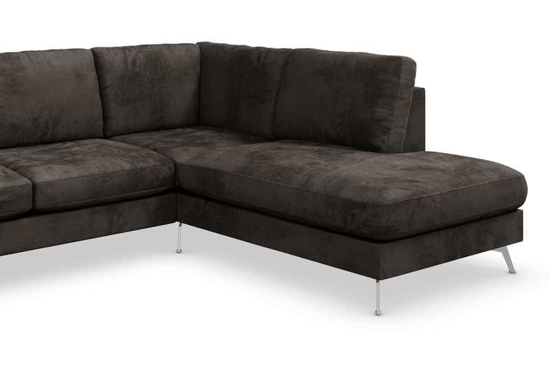 Ocean Lyx 6-seters Høyrevendt U-formet Sofa med Divan og Sjeselong + Fotskammel i Fløyel - Mørk grå - Møbler - Sofaer - Sofa med sjeselong