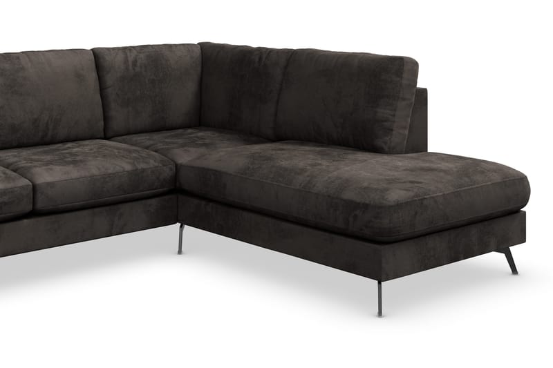 Ocean Lyx 6-seters Høyrevendt U-formet Sofa med Divan og Sjeselong + Fotskammel i Fløyel - Mørk grå - Møbler - Sofaer - U-sofa