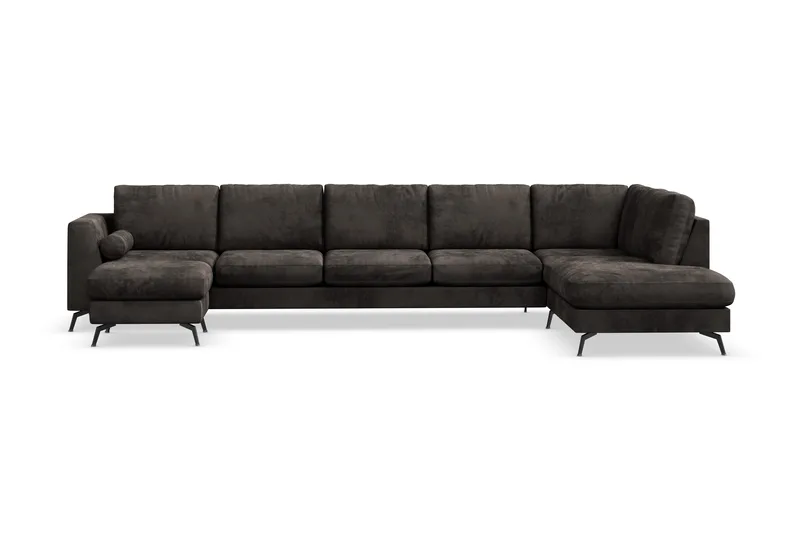 Ocean Lyx 6-seters Høyrevendt U-formet Sofa med Divan og Sjeselong + Fotskammel i Fløyel - Mørk grå - Møbler - Sofaer - U-sofa