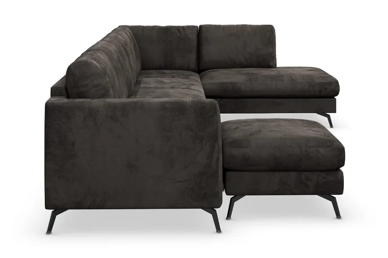 Ocean Lyx 6-seters Høyrevendt U-formet Sofa med Divan og Sjeselong + Fotskammel i Fløyel - Mørk grå - Møbler - Sofaer - U-sofa