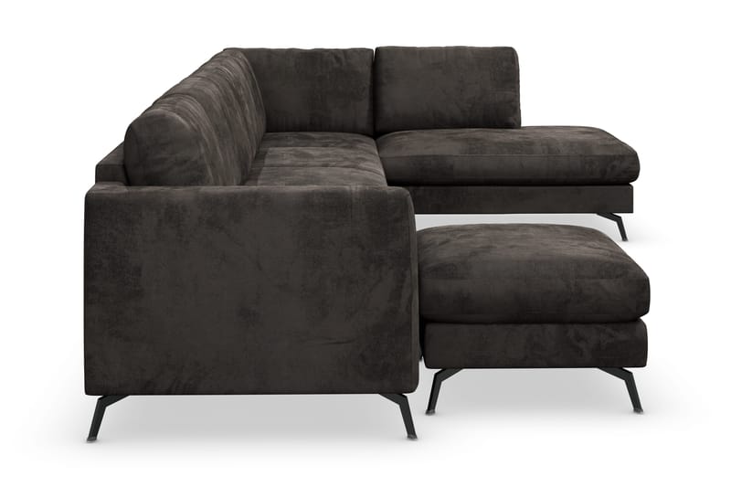 Ocean Lyx 6-seters Høyrevendt U-formet Sofa med Divan og Sjeselong + Fotskammel i Fløyel - Mørk grå - Møbler - Sofaer - U-sofa