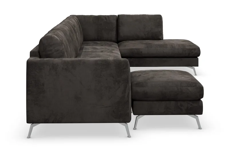 Ocean Lyx 6-seters Høyrevendt U-formet Sofa med Divan og Sjeselong + Fotskammel i Fløyel - Mørk grå - Møbler - Sofaer - U-sofa