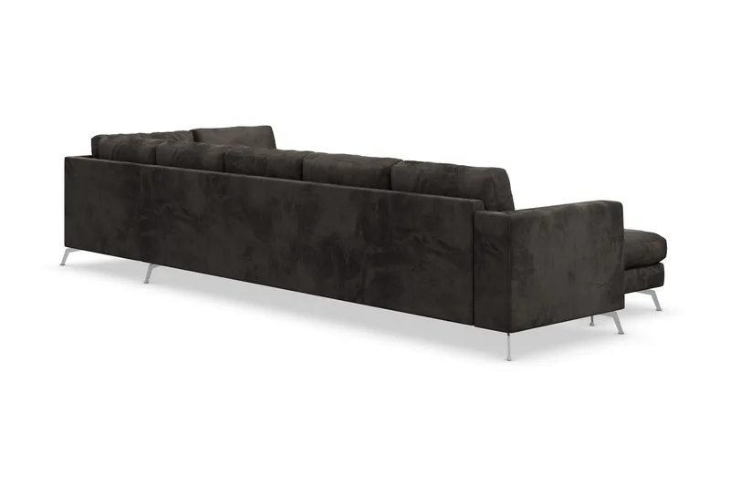 Ocean Lyx 6-seters Høyrevendt U-formet Sofa med Divan og Sjeselong + Fotskammel i Fløyel - Mørk grå - Møbler - Sofaer - U-sofa