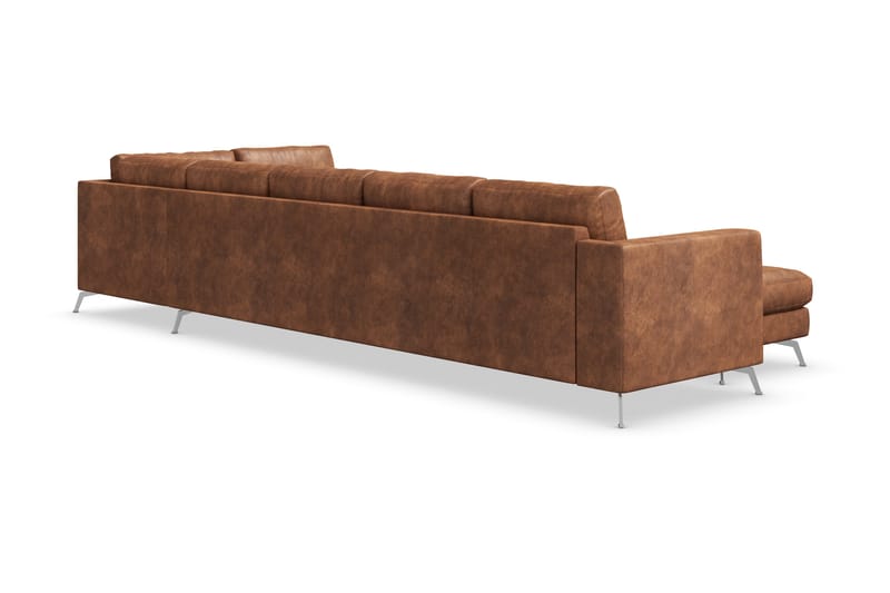 Ocean Lyx 6-seters Høyrevendt U-formet Sofa med Divan og Sjeselong + Fotskammel i Kunstlær - Brun - Møbler - Sofaer - U-sofa
